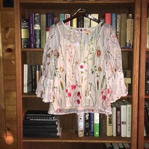 CYNTHIA ROWLEY EMBROIDERED BELL SLEEVE BLOUSE